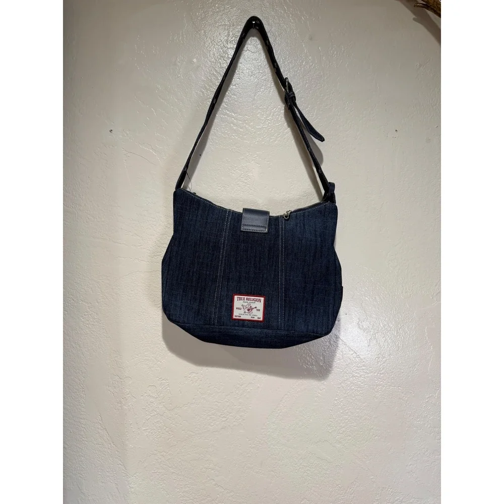 True Religion‎ Denim Hobo Shoulder Bag Dark Indigo Horseshoe Logo Buckle NWT
